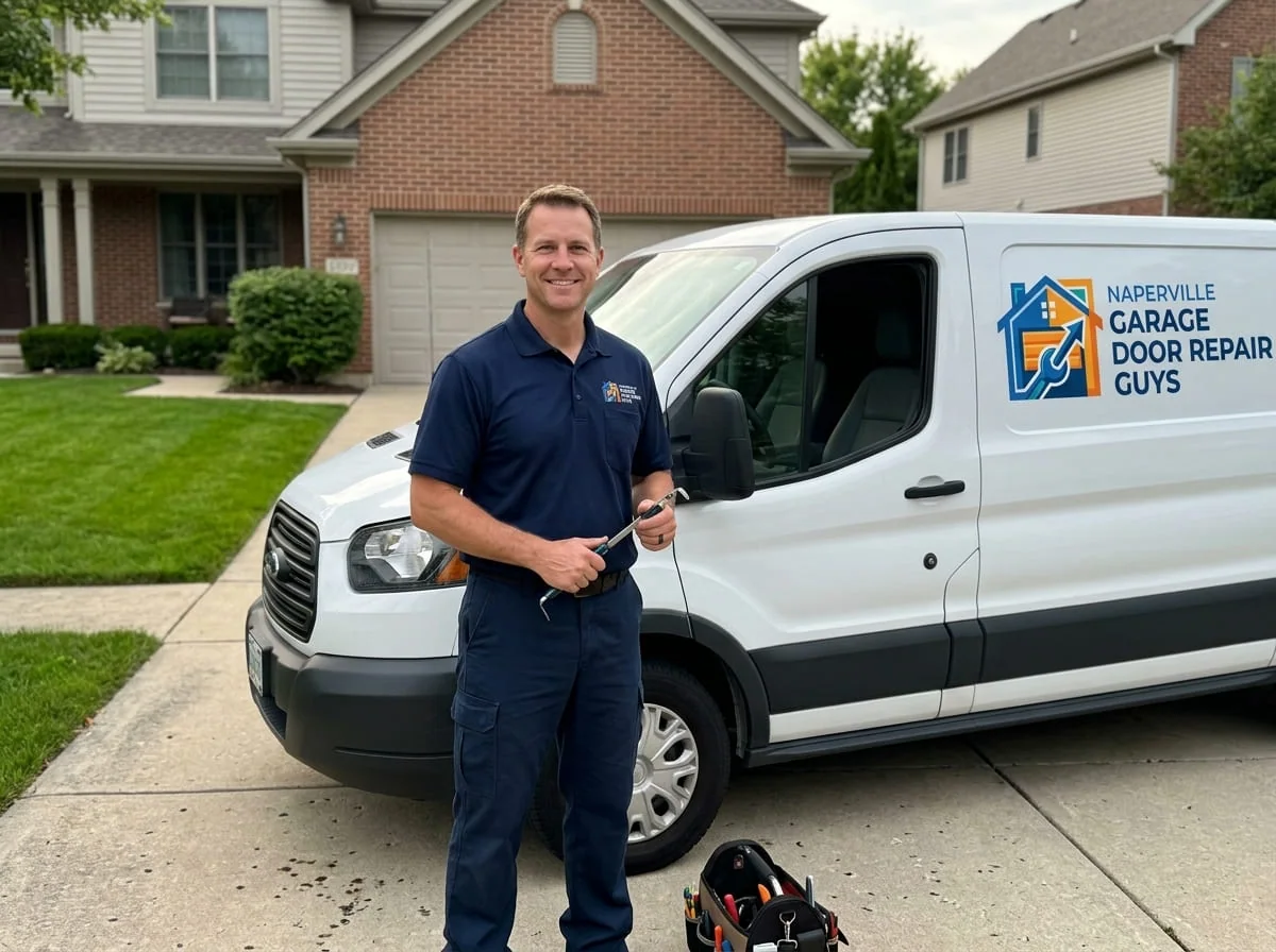 Garage door opener motor unit being serviced in an Ashbury, Naperville garage