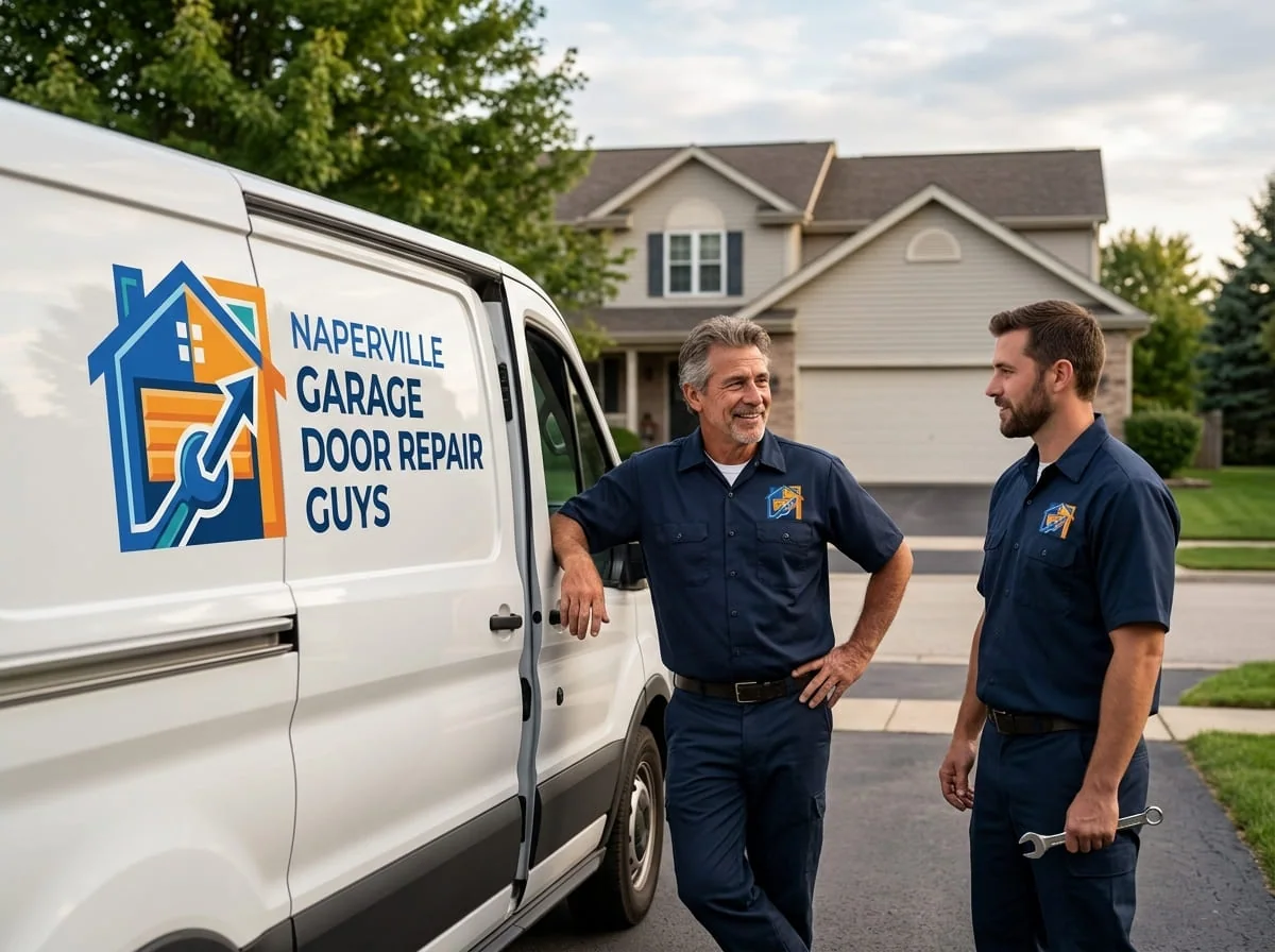 Garage Door Repair in White Eagle, Naperville Technician repairing a garage door on a home in the White Eagle neighborhood of Naperville, IL